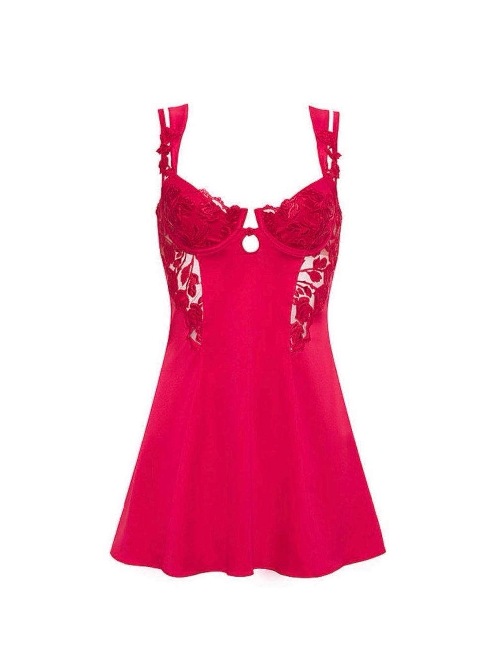 For Love & Lemons Red Lace-Trim Mini Chemise